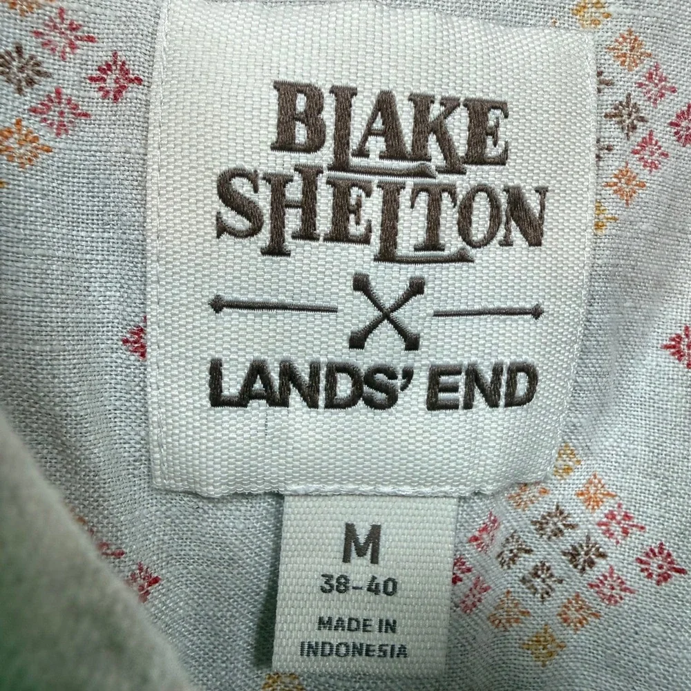 Blake Shelton x Lands‎ End Shirt Mens Medium Beige 100% Linen Western Print